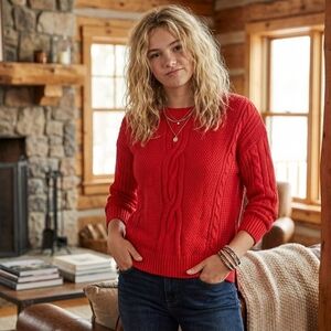 Tommy Hilfiger Women's Vibrant Red Cable Knit Sweater